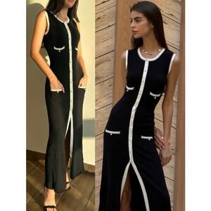 NWT Marbl. Pearl Button Sleeveless Maxi Knit Dress Black/White Women's Size XS